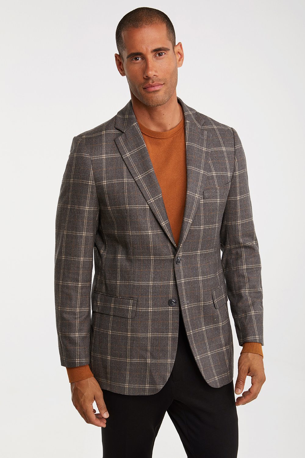 Removable Collar Fitted Check Blazer