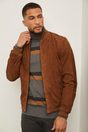 Ribbed collar Suede bomber jacket - Medium Brown;Dark Khaki